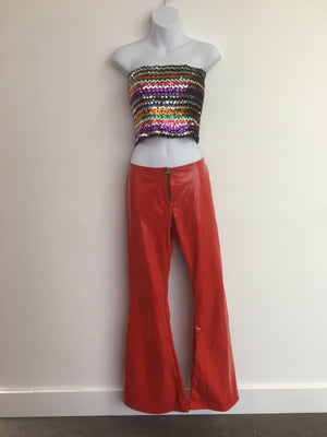 COSTUME RENTAL - X324 Shiny Red Disco Bellbottoms
