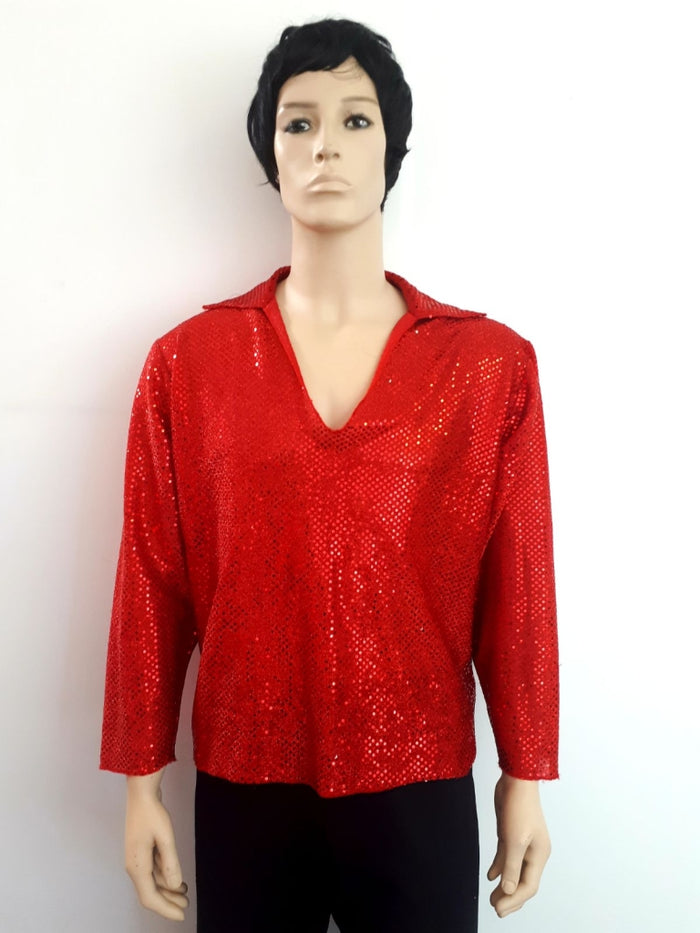 COSTUME RENTAL - X39 Disco Shirt, Sequin Red