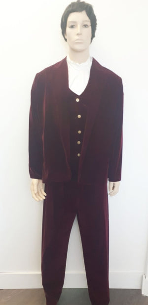 COSTUME RENTAL - X58 1960's Velvet Austin  Suit (burgundy) LRG 3 pcs