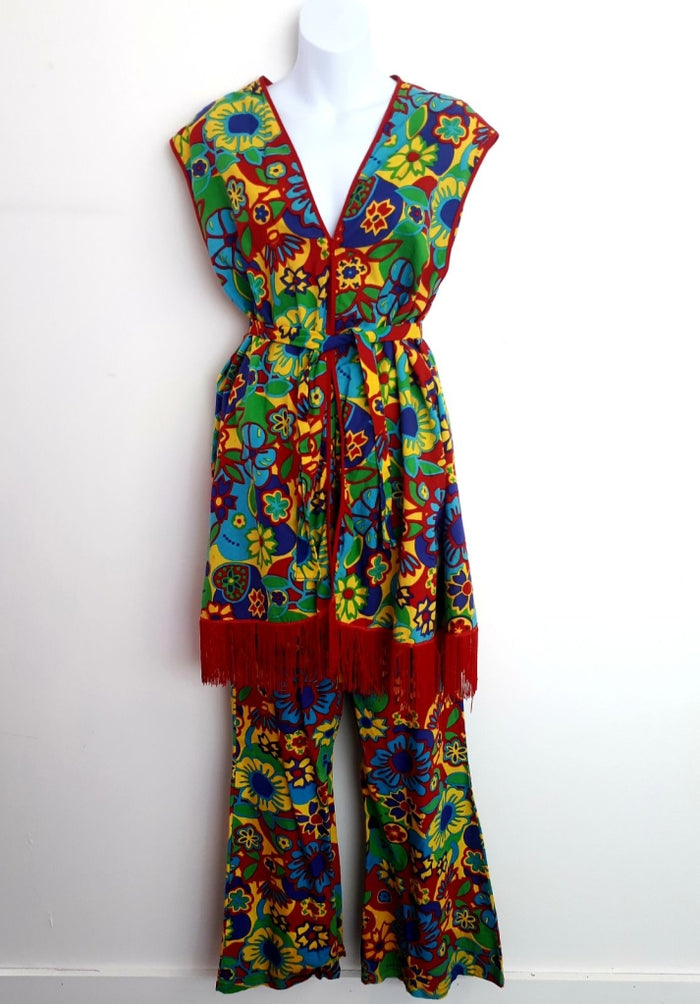 COSTUME RENTAL - X91 1960's Hippie Flower Child 4 pcs - vest, pants, headband  LRG