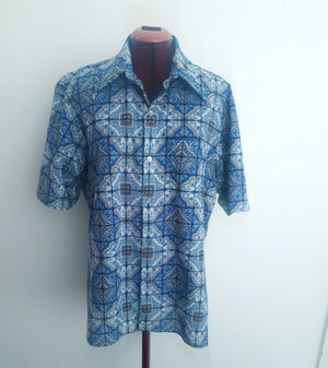 COSTUME RENTAL - X44 Disco Shirt, 1970s Blue MED