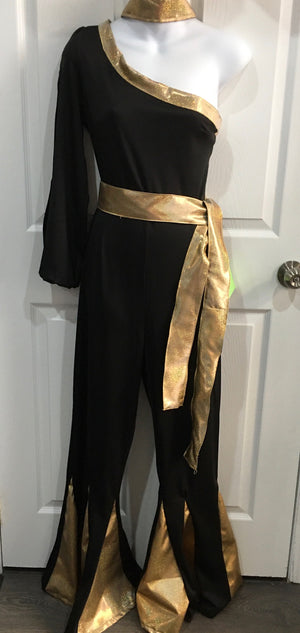 COSTUME RENTAL - X305 Jumpsuit, Black disco with gold trim