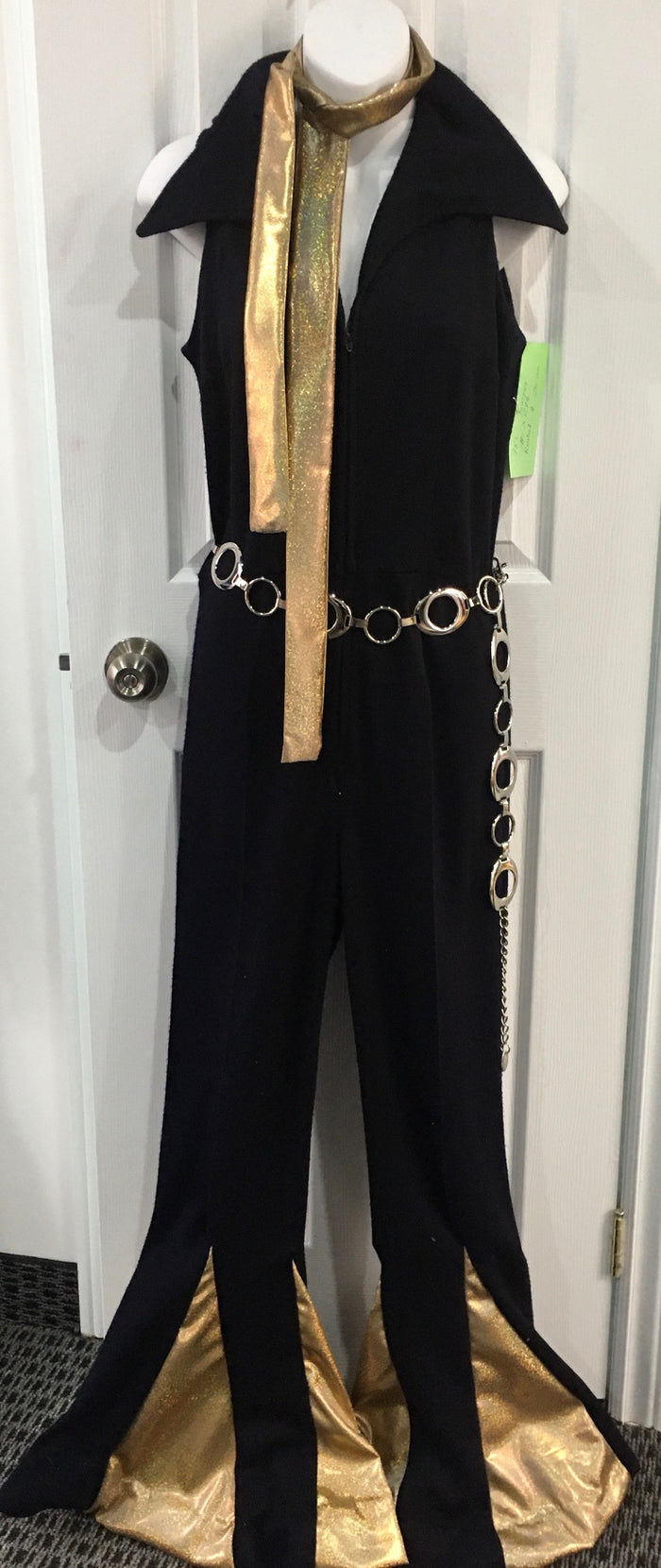COSTUME RENTAL - X274 1970's Jumpsuit Palazzo Black with belt and neck/hair tie