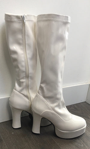 SHOE RENTAL - Z81 Women's White Shiny Platform Boots - size 7