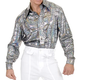 COSTUME RENTAL - X19B Disco Shirt, Glitter Silver Hologram 3X