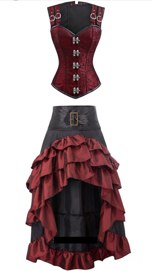 COSTUME RENTAL - C29 Steampunk Scarlet Skirt with Gloves  3 pc