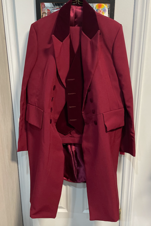 COSTUME RENTAL - C73 Burgundy Double Breasted Prince Albert Suit -Large