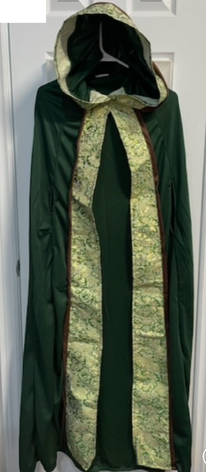 COSTUME RENTAL - A30A Renaissance Green/Gold Cloak with Hood- 1pc