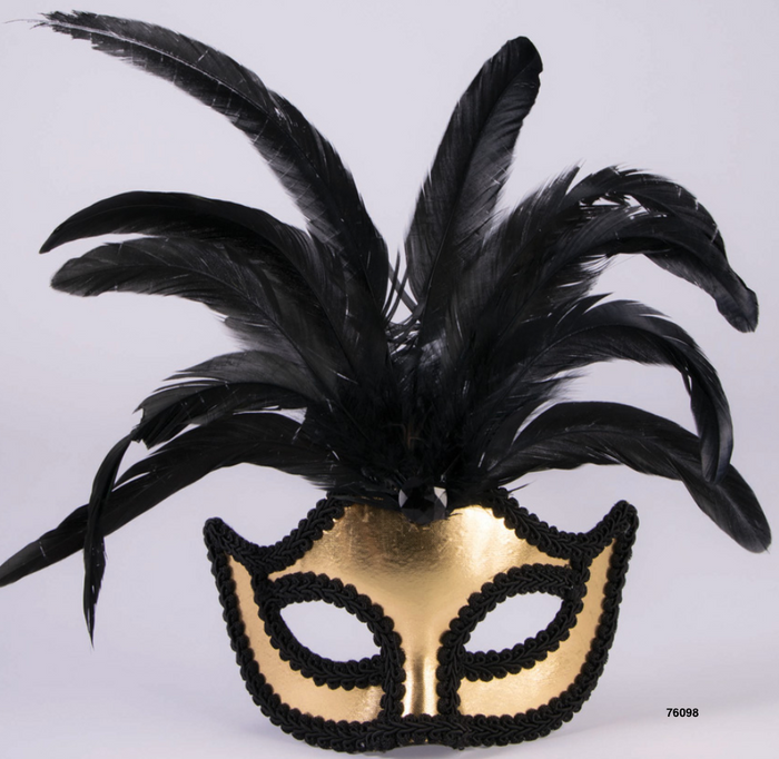 MASK:  Half Mask with feathers - Gold