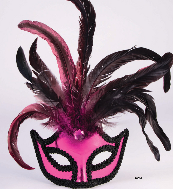MASK:  Half Mask with feathers - Pink