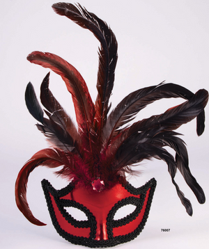 MASK:  Half Mask with feathers - Red