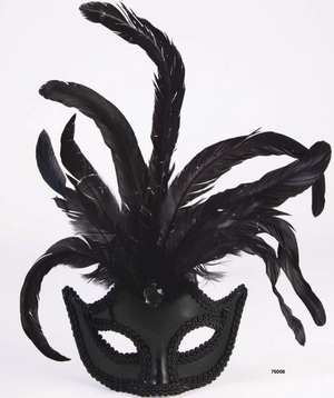MASK:  Half Mask with feathers - Black