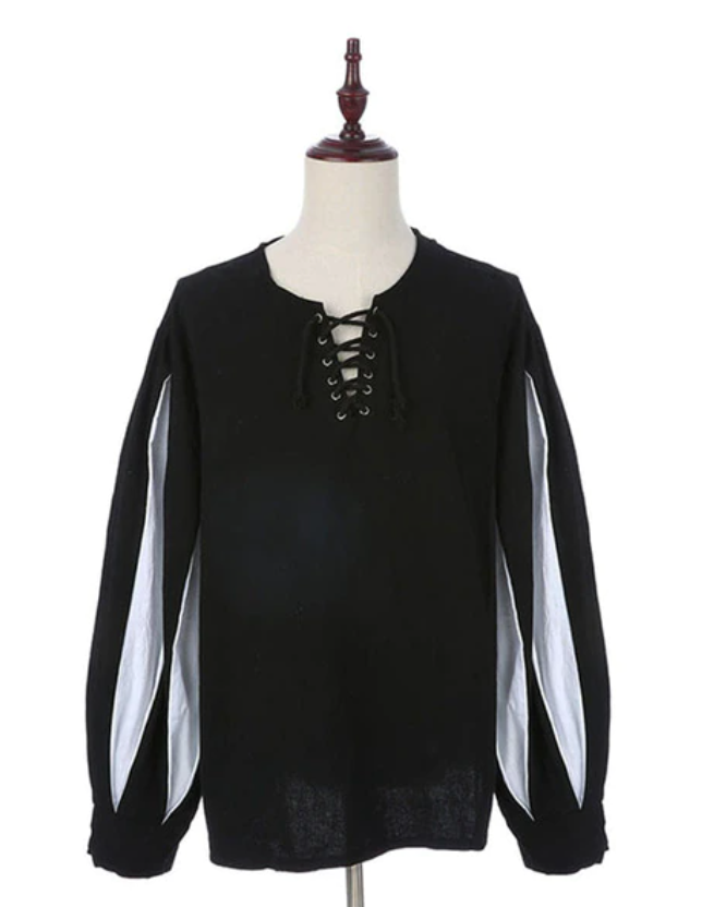 COSTUME RENTAL - A22E Renaissance Shirt (black/white)- MED 1 pc