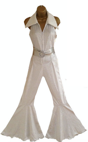 COSTUME RENTAL - X284 1970's Jumpsuit, white Glitter with belt SML