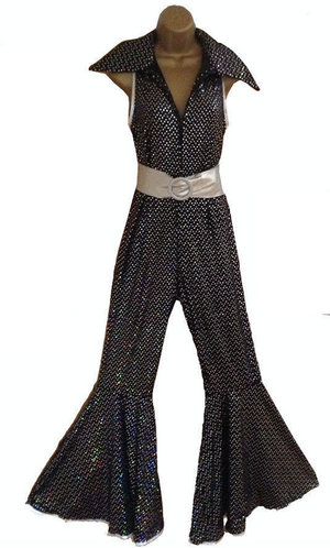 COSTUME RENTAL - X281 1970's Jumpsuit, Black Glitter with belt SML