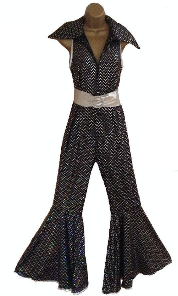 COSTUME RENTAL - X280 1970's Jumpsuit, Black Glitter with belt