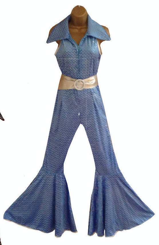 COSTUME RENTAL - X282 1970's Jumpsuit, Blue Glitter with Belt 2 pcs MED