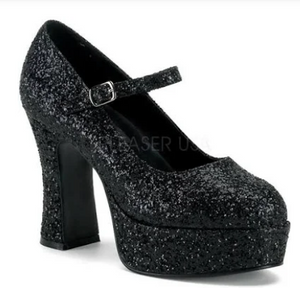 SHOES: Mary Janes Shoes, Black GLITTER