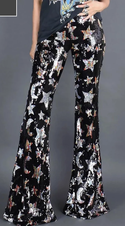 COSTUME RENTAL - X253e Sequin Disco Pants  -Black with stars med