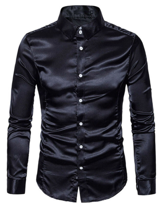 COSTUME RENTAL - X28A Disco Shirt, Black Satin