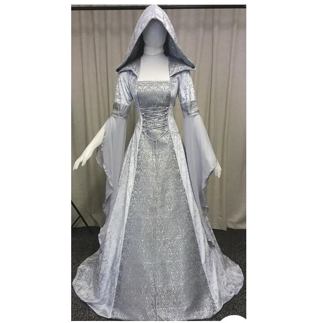 COSTUME RENTAL - A43 Silver Hooded Mystery Maiden- 1 pc MED