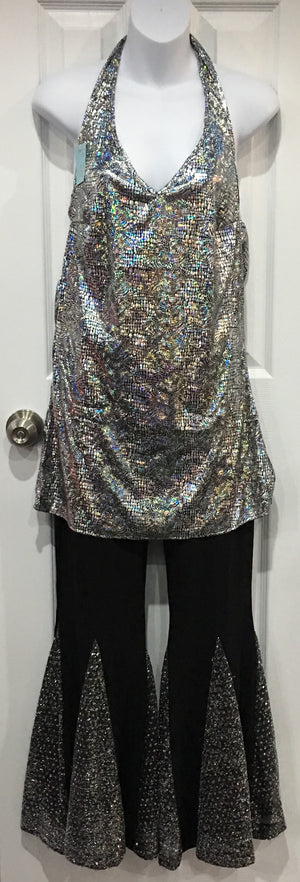 COSTUME RENTAL - X242 1970's Blouse, Silver Holographic Halter