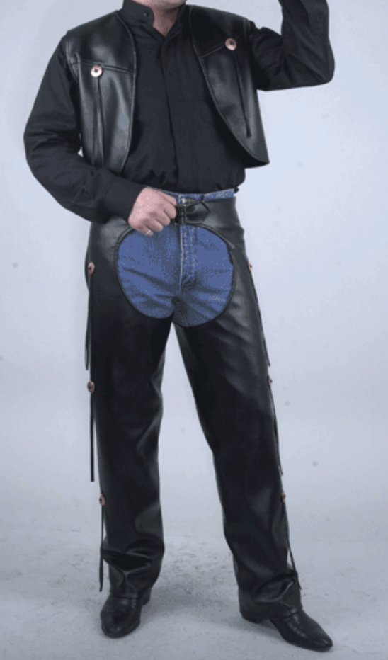 COSTUME RENTAL - H11 Leather Cowboy Chaps and Vest XL  2pc