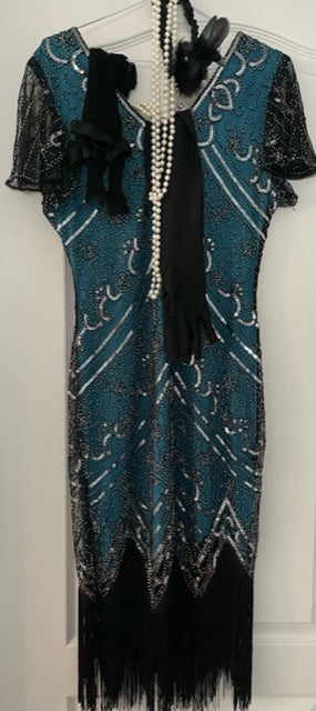 COSTUME RENTAL - J18 1920's SAMANTHA Dress 7 pc S/M
