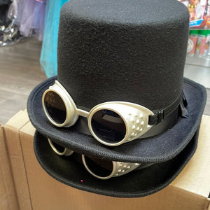 HAT: Steampunk Hat with goggles - black
