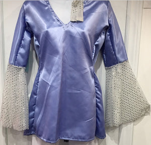 COSTUME RENTAL - X226 1970's Blouse, Baby blue disco with headband and belt 3 pcs